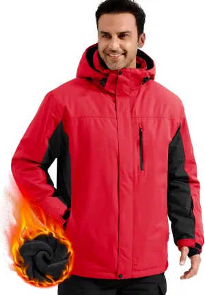 FREE SOLDIER Men's Waterproof Ski Snow Jacket Fleece Lined Warm Winter Rain Jacket with Hood Fully Taped Seams