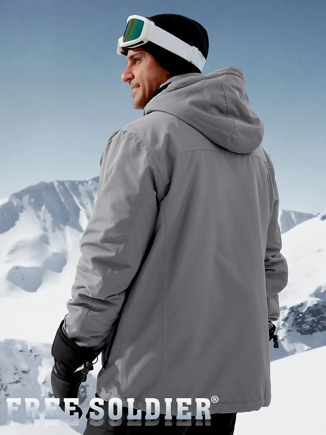 FREE SOLDIER Men's Waterproof Ski Snow Jacket Fleece Lined Warm Winter Rain Jacket with Hood Fully Taped Seams
