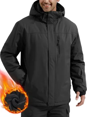 FREE SOLDIER Men's Waterproof Ski Snow Jacket Fleece Lined Warm Winter Rain Jacket with Hood Fully Taped Seams