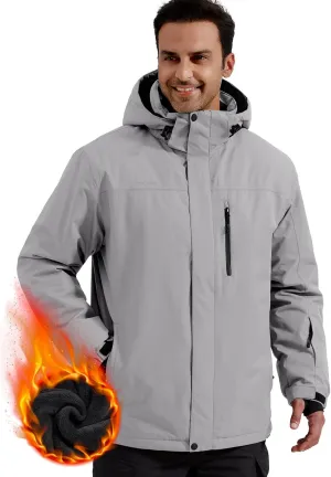 FREE SOLDIER Men's Waterproof Ski Snow Jacket Fleece Lined Warm Winter Rain Jacket with Hood Fully Taped Seams