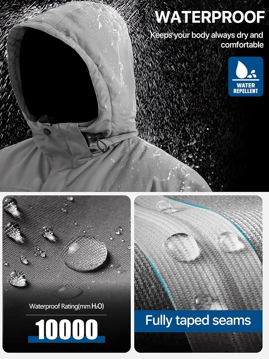 FREE SOLDIER Men's Waterproof Ski Snow Jacket Fleece Lined Warm Winter Rain Jacket with Hood Fully Taped Seams
