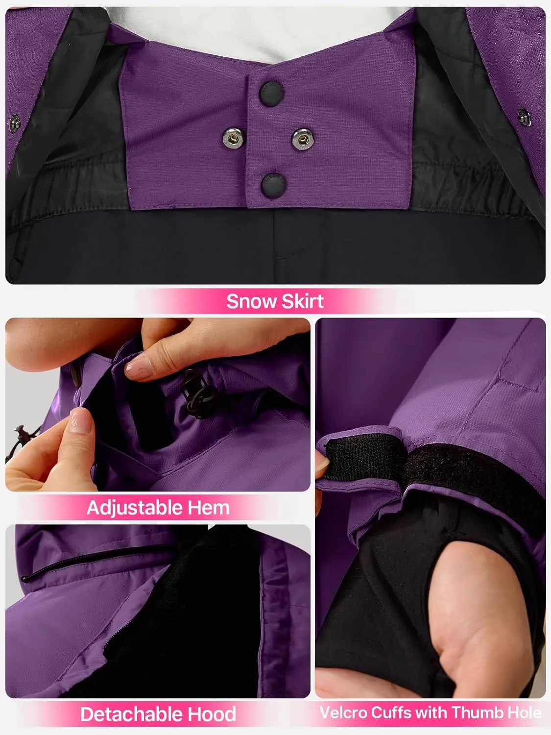 FREE SOLDIER Women's Waterproof Ski Snow Jacket Fleece Lined Warm Winter Rain Jacket with Hood Fully Taped Seams