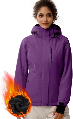 FREE SOLDIER Women's Waterproof Ski Snow Jacket Fleece Lined Warm Winter Rain Jacket with Hood Fully Taped Seams