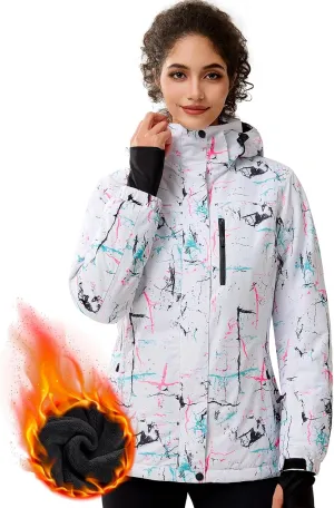 FREE SOLDIER Women's Waterproof Ski Snow Jacket Fleece Lined Warm Winter Rain Jacket with Hood Fully Taped Seams