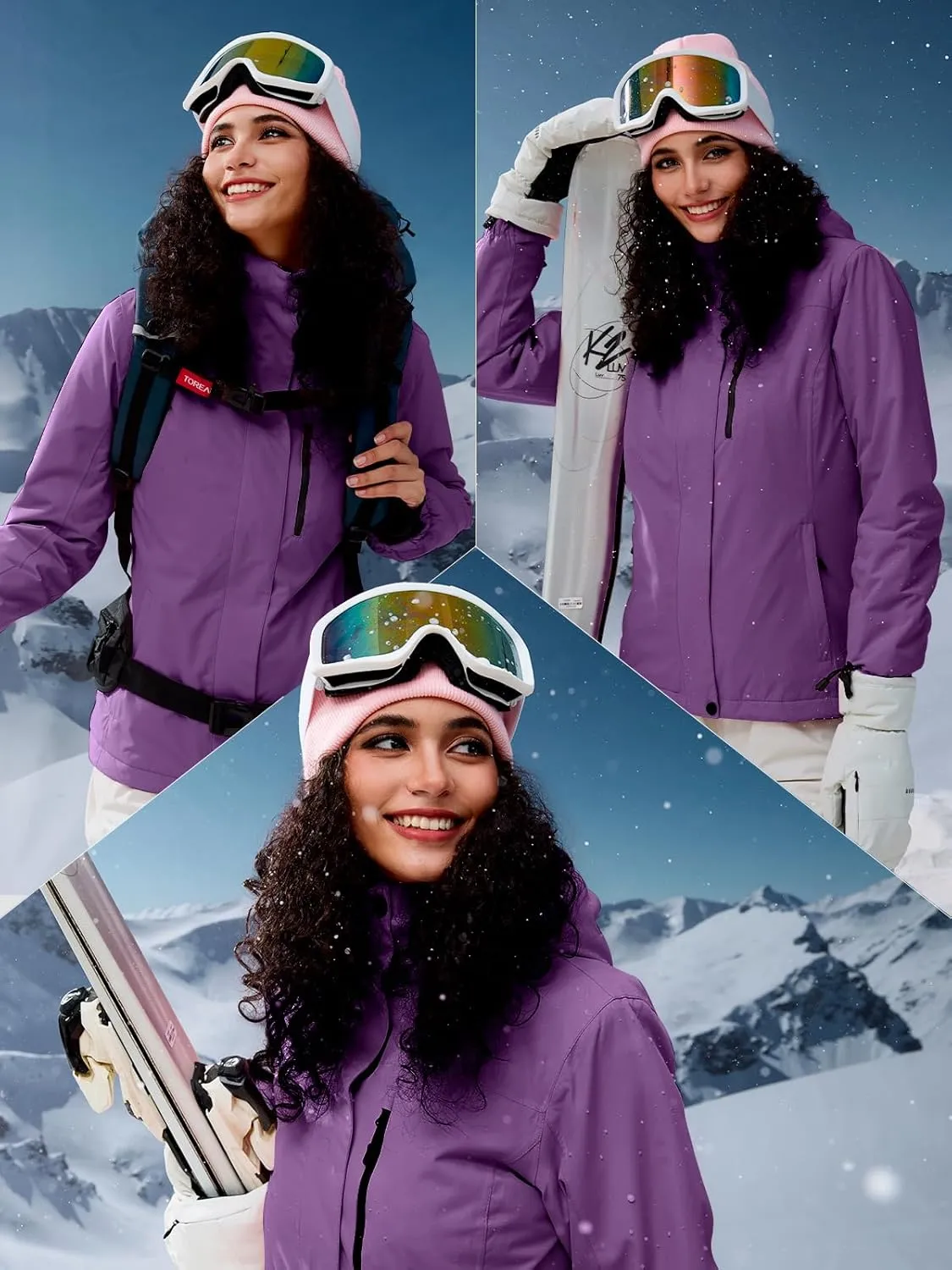 FREE SOLDIER Women's Waterproof Ski Snow Jacket Fleece Lined Warm Winter Rain Jacket with Hood Fully Taped Seams