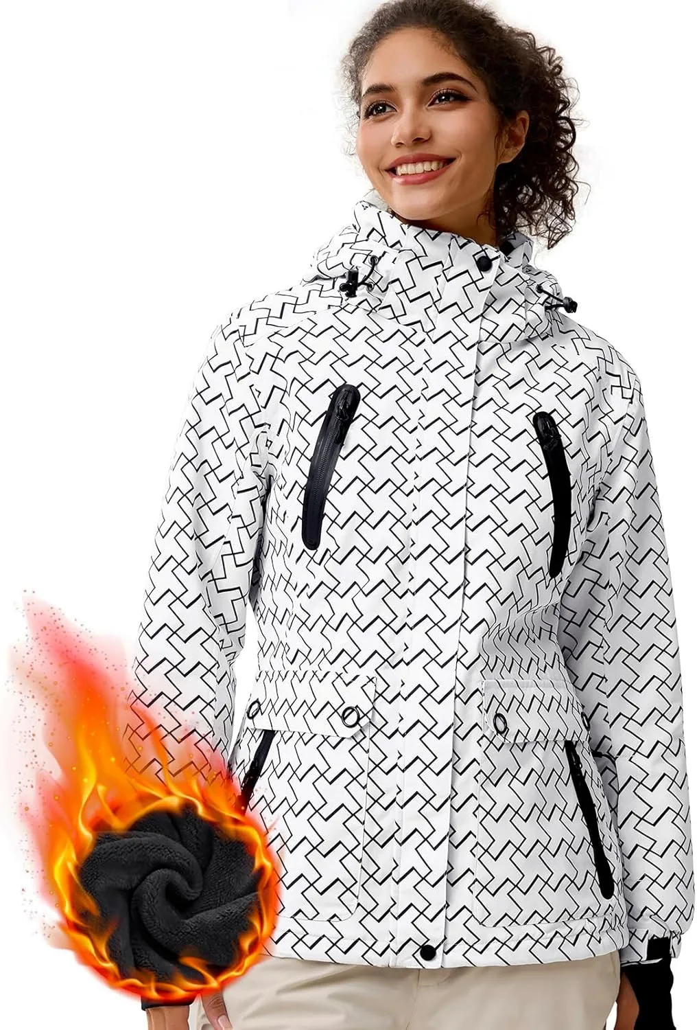 FREE SOLDIER Women's Waterproof Ski Snow Jacket Warm Fleece Lined Winter Rain Jacket with Hood Fully Taped Seams