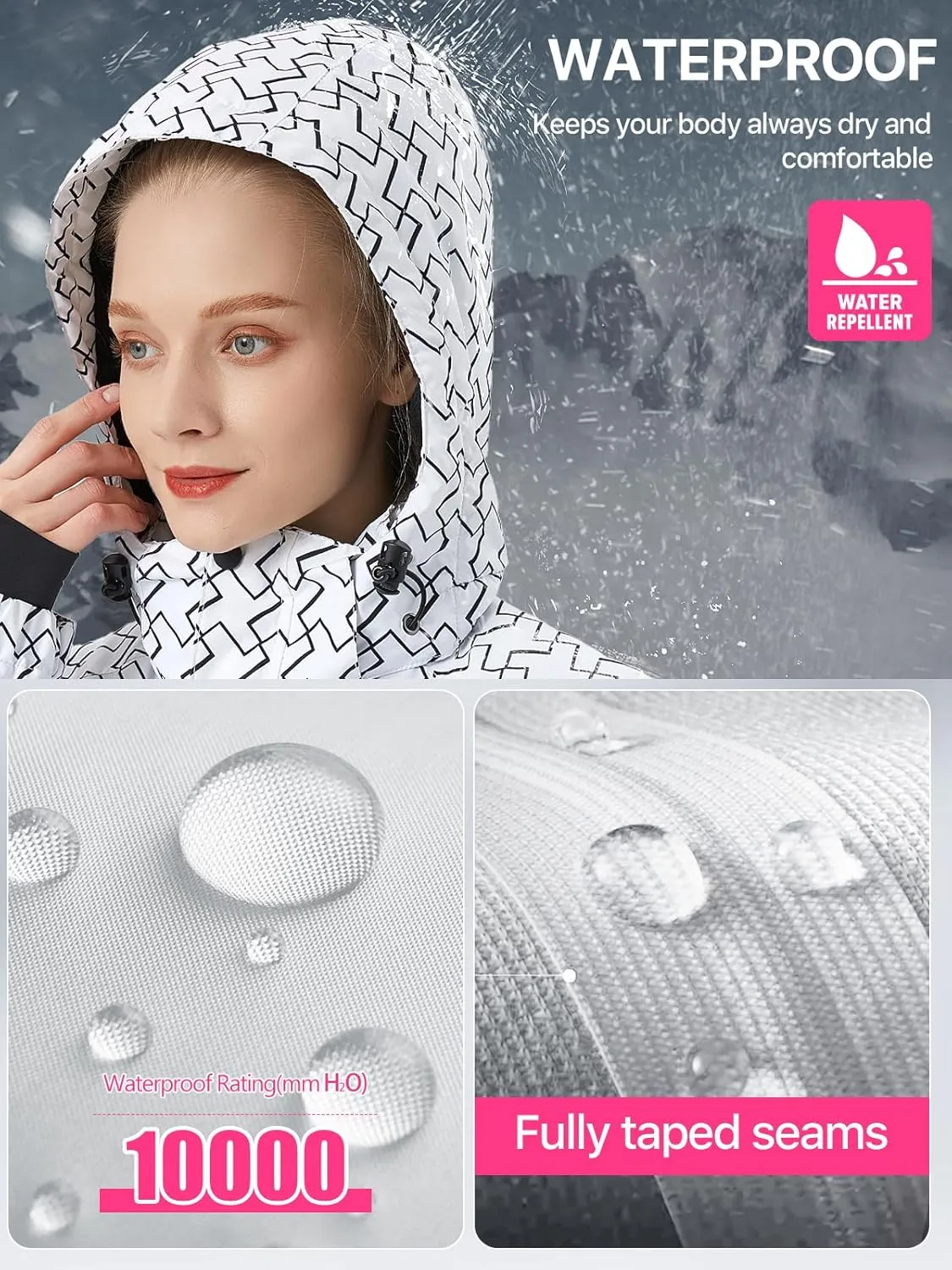 FREE SOLDIER Women's Waterproof Ski Snow Jacket Warm Fleece Lined Winter Rain Jacket with Hood Fully Taped Seams