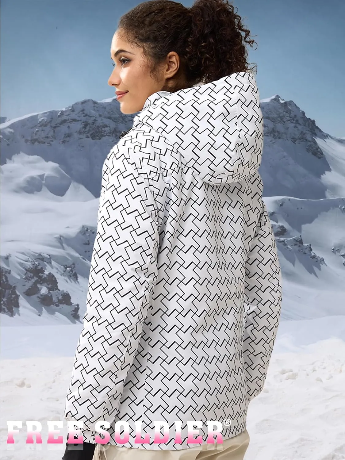 FREE SOLDIER Women's Waterproof Ski Snow Jacket Warm Fleece Lined Winter Rain Jacket with Hood Fully Taped Seams