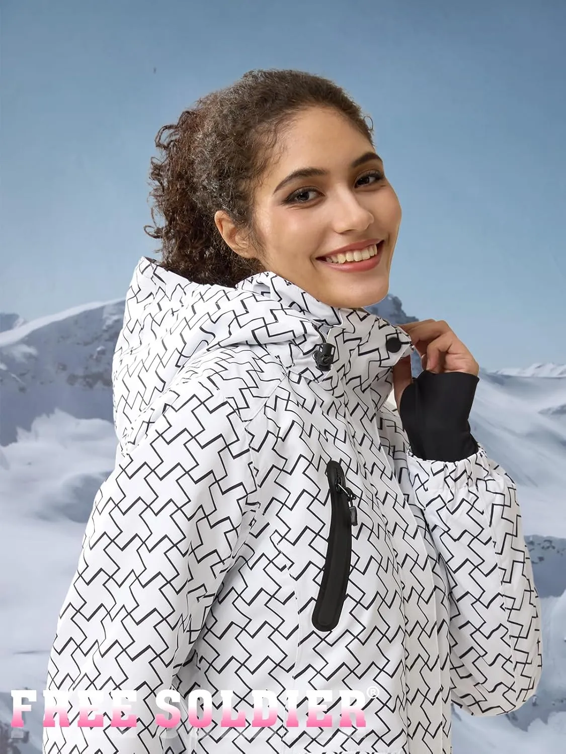 FREE SOLDIER Women's Waterproof Ski Snow Jacket Warm Fleece Lined Winter Rain Jacket with Hood Fully Taped Seams