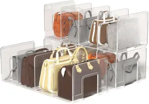 frtzal Purse Handbag Organizer 4 Sections Bag Closet Shelf Divider Purse Display Stand Handbag Storage Organizer Clear Desk File Sorter Stand Holder Bookshelf 13 x 6 x 5 Inches (4pcs upright)