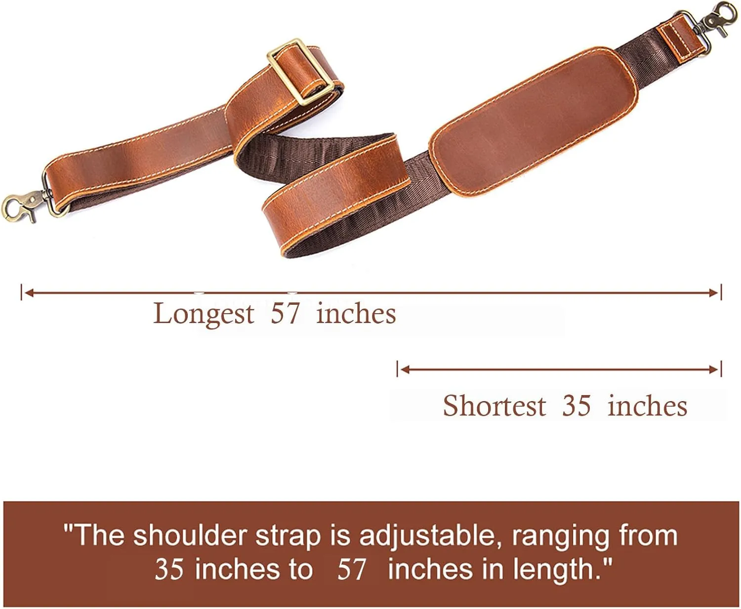 Full Grain Leather Bag Strap Replacement - Adjustable Shoulder Strap for Messenger Briefcase Duffle Crossbody Bags