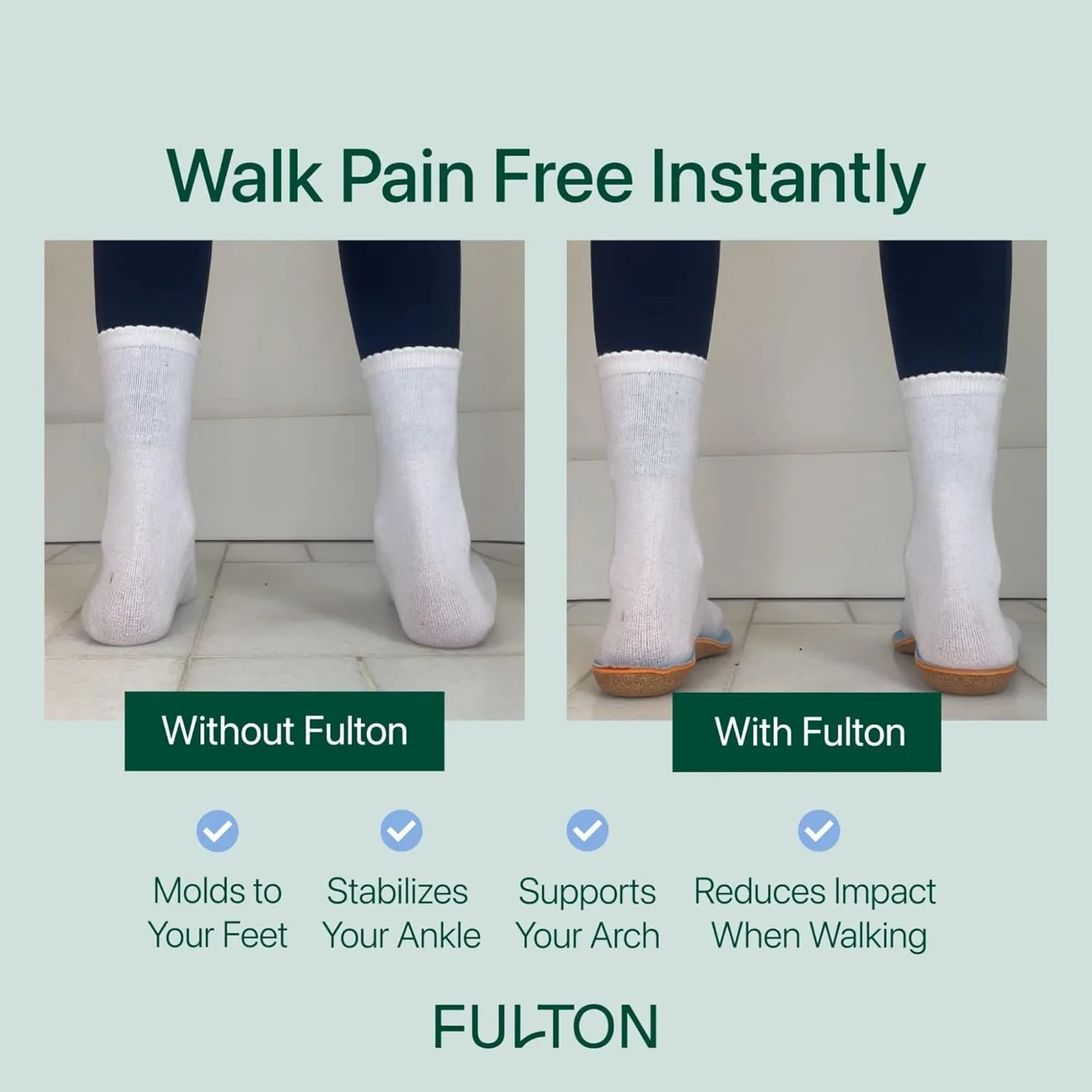 Fulton Universal Shoe Inserts For Women with Custom Molding & Arch Support - Everyday Cork Inserts for Shoes without Removable Insoles - Prevent Overpronation & Plantar Fasciitis (Womens Size 10.5-11)