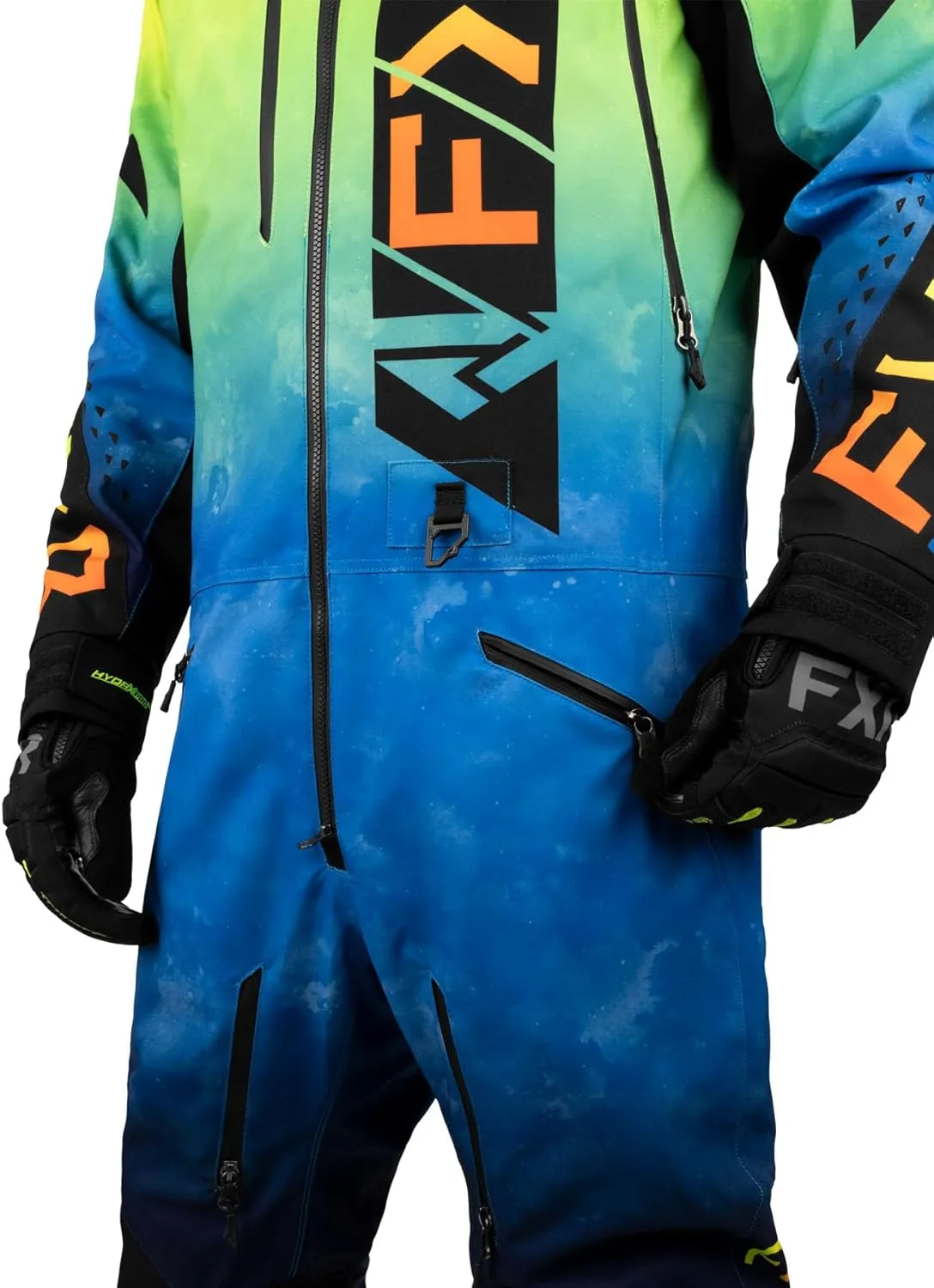 FXR Men's Helium Insulated Monosuit 2025 (Blue/Hi-Vis Fade/Inferno - X-Large)
