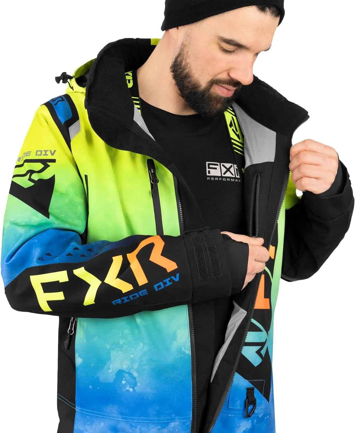 FXR Men's Helium Insulated Monosuit 2025 (Blue/Hi-Vis Fade/Inferno - X-Large)
