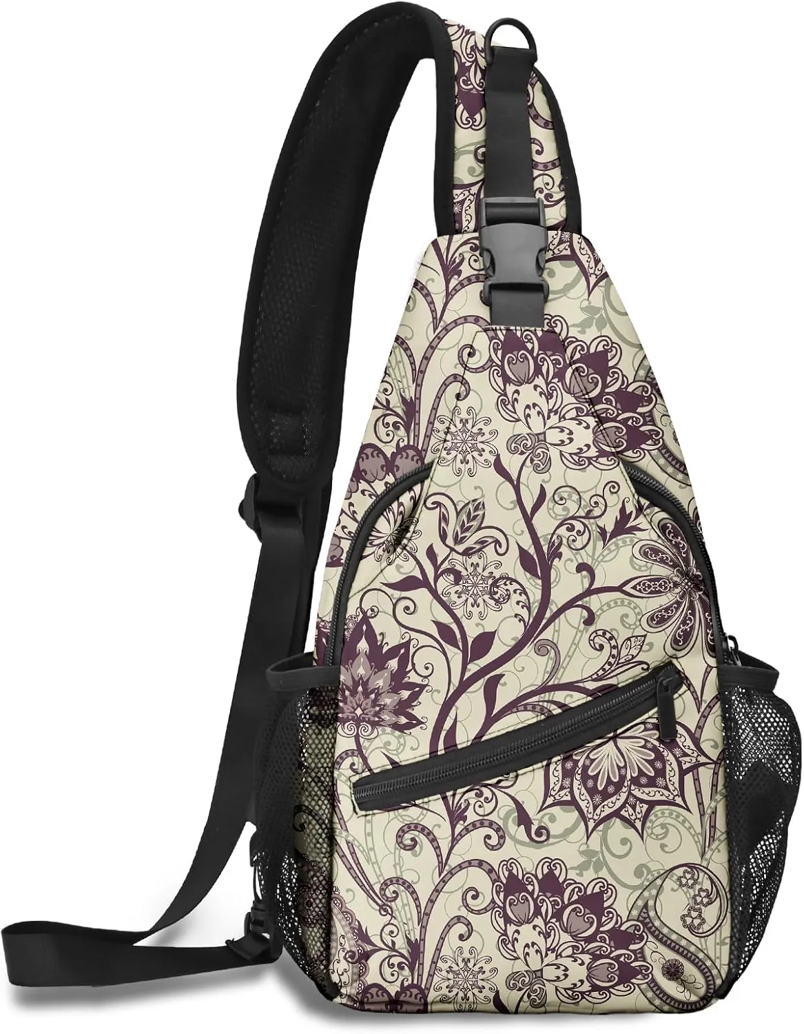 FyLybois Ethnic Paisley Sling Bag Crossbody Travel Hiking Bags Mini Chest Backpack Casual Shoulder Daypack for Women Men with Strap Lightweight Outdoor Sport Climbing Runners
