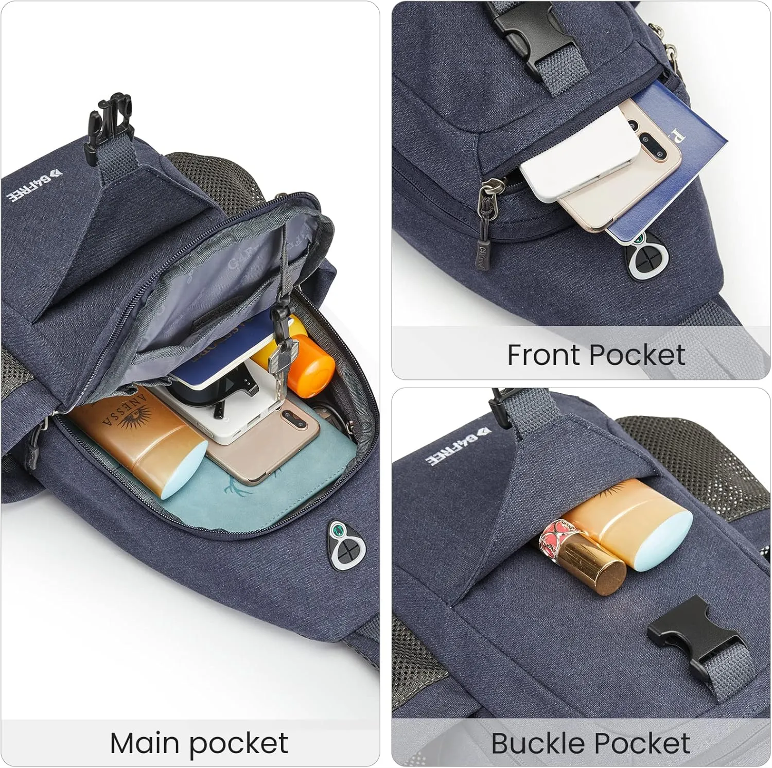 G4Free Canvas Sling Bag Crossbody Backpack with USB Charging Port & RFID Blocking, Hiking Daypack Chest Bag for Women Men