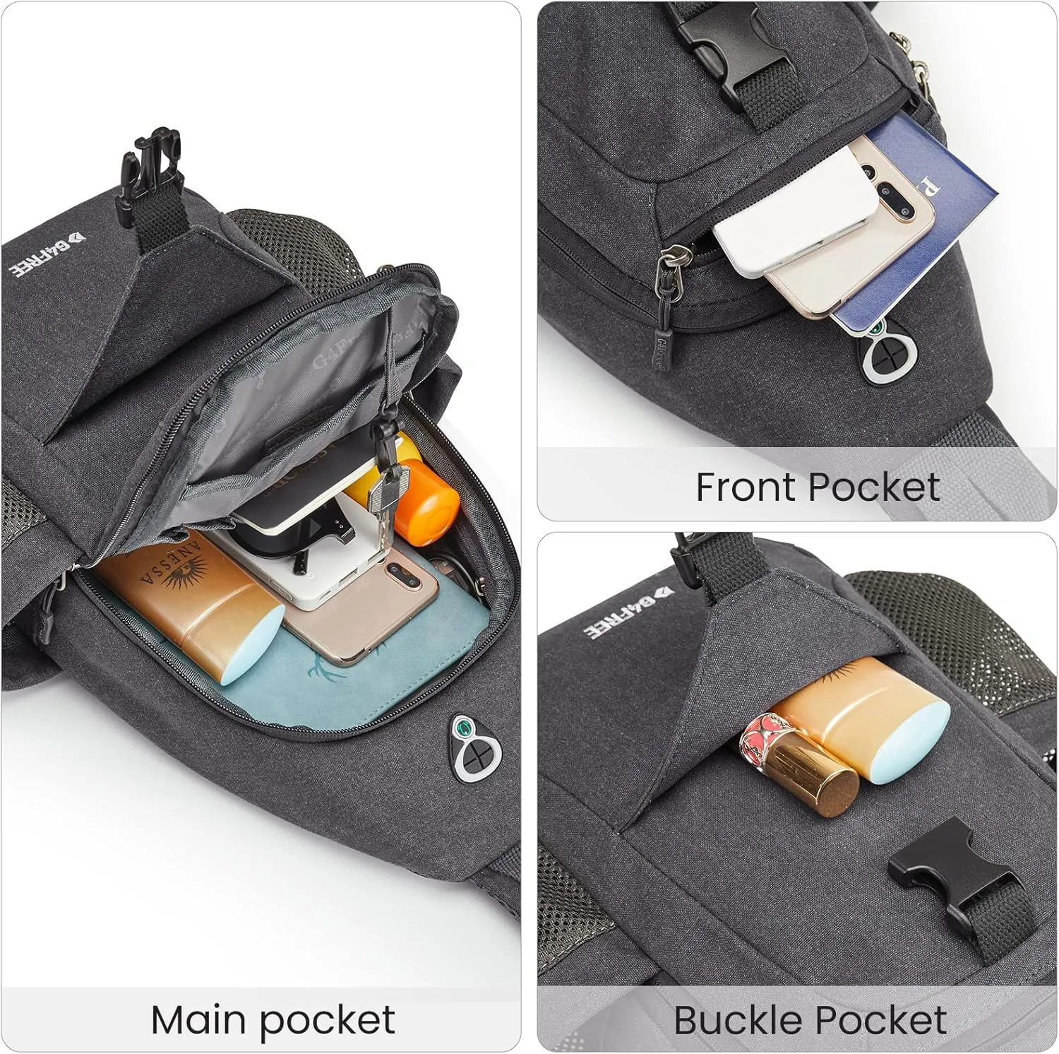 G4Free Canvas Sling Bag Crossbody Backpack with USB Charging Port & RFID Blocking, Hiking Daypack Chest Bag for Women Men