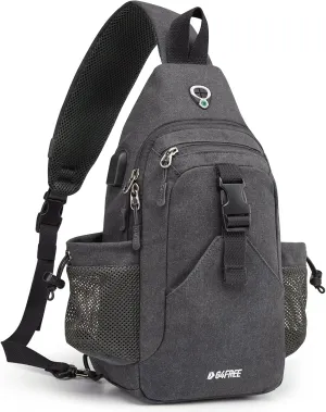 G4Free Canvas Sling Bag Crossbody Backpack with USB Charging Port & RFID Blocking, Hiking Daypack Chest Bag for Women Men