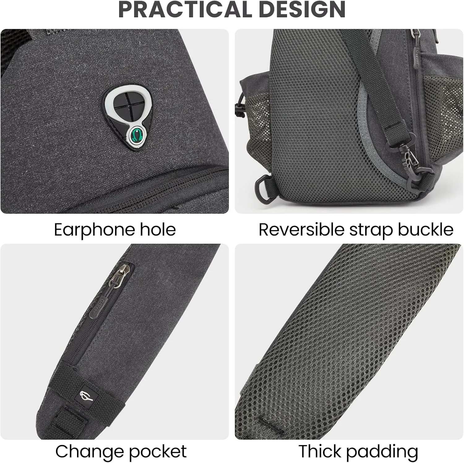 G4Free Canvas Sling Bag Crossbody Backpack with USB Charging Port & RFID Blocking, Hiking Daypack Chest Bag for Women Men