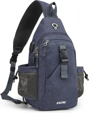 G4Free Canvas Sling Bag Crossbody Backpack with USB Charging Port & RFID Blocking, Hiking Daypack Chest Bag for Women Men