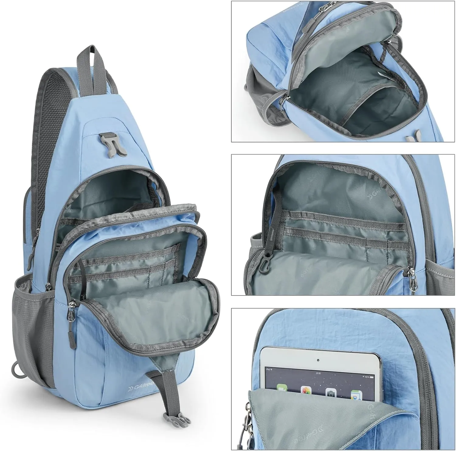 G4Free Sling Bag RFID Blocking Sling Backpack Crossbody Chest Bag Daypack for Hiking Travel (Light Blue)