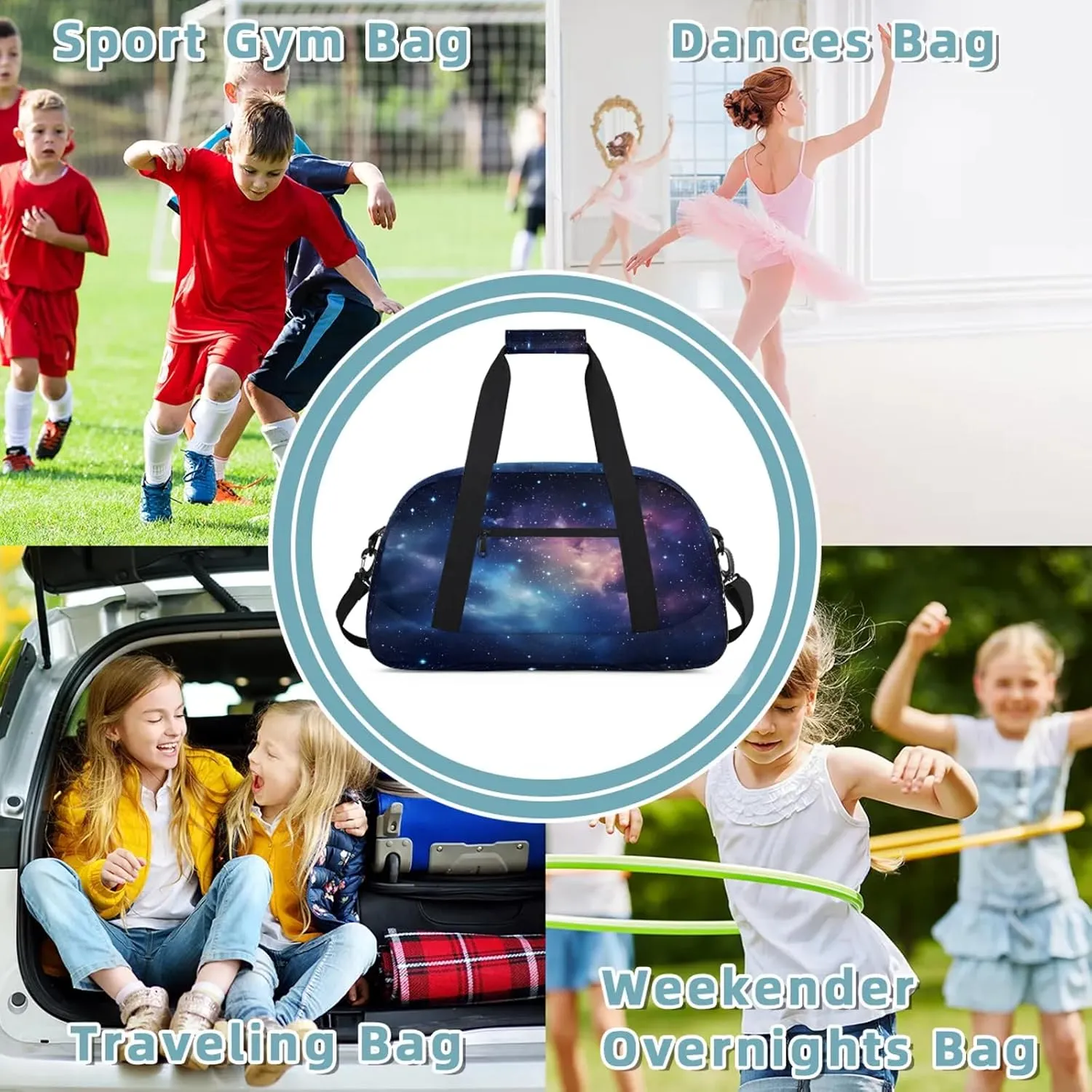 Galaxy Small Gym Bag 18 inch Carry On Duffel Bag for Weekender Travel Sports Workout Yoga Gymnastics Dance Ballet