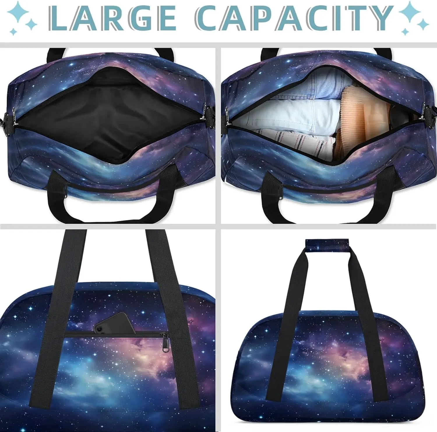 Galaxy Small Gym Bag 18 inch Carry On Duffel Bag for Weekender Travel Sports Workout Yoga Gymnastics Dance Ballet