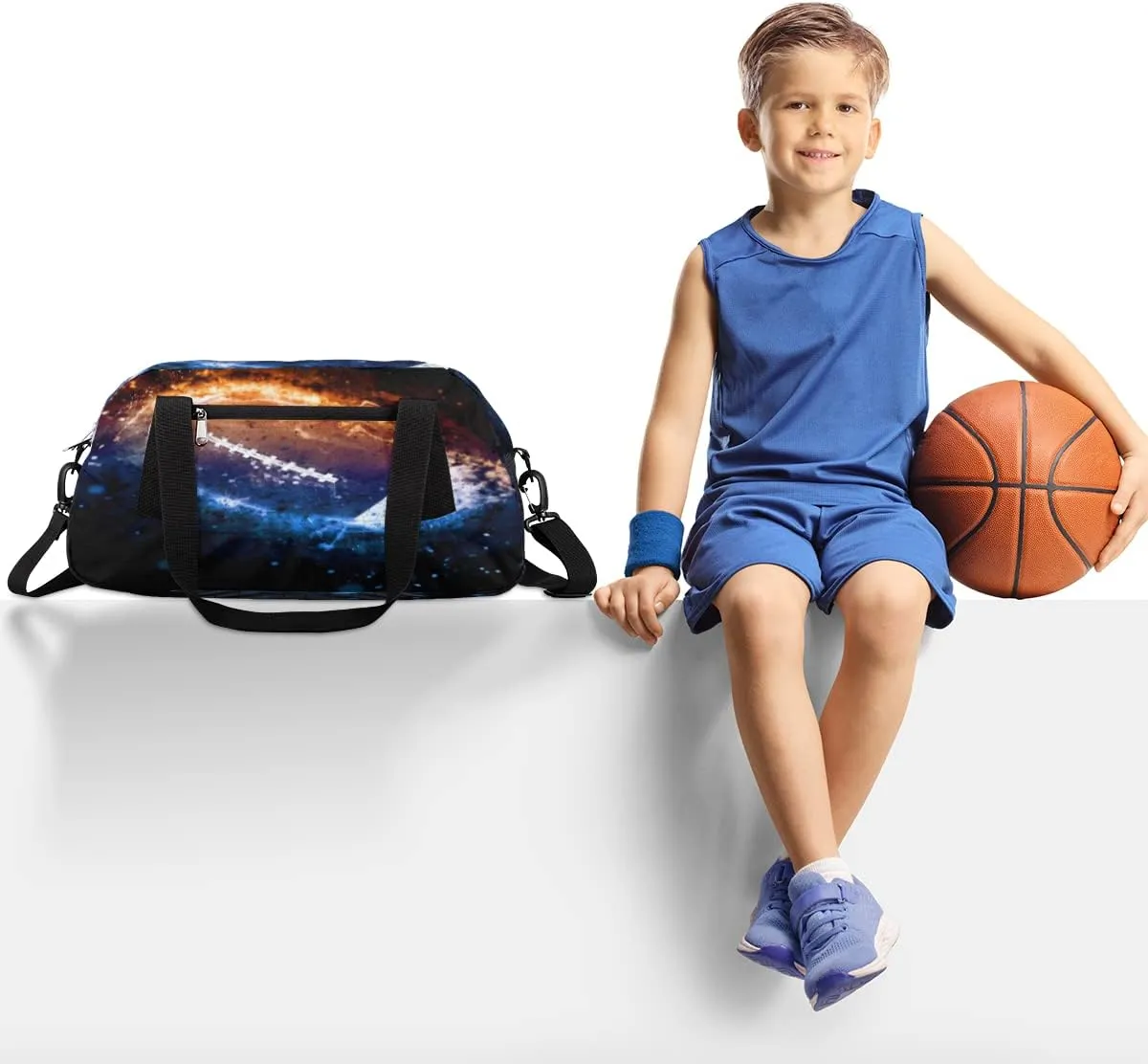 Galaxy Space American Football Kids Duffel Bag for Girls Boys Sport Gym Bag Small Overnight Weekender Tote Bag Teen Dance Bag for Traveling Gymnastic…