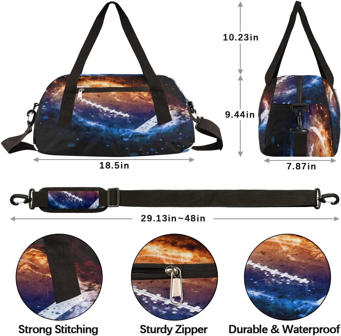 Galaxy Space American Football Kids Duffel Bag for Girls Boys Sport Gym Bag Small Overnight Weekender Tote Bag Teen Dance Bag for Traveling Gymnastic…
