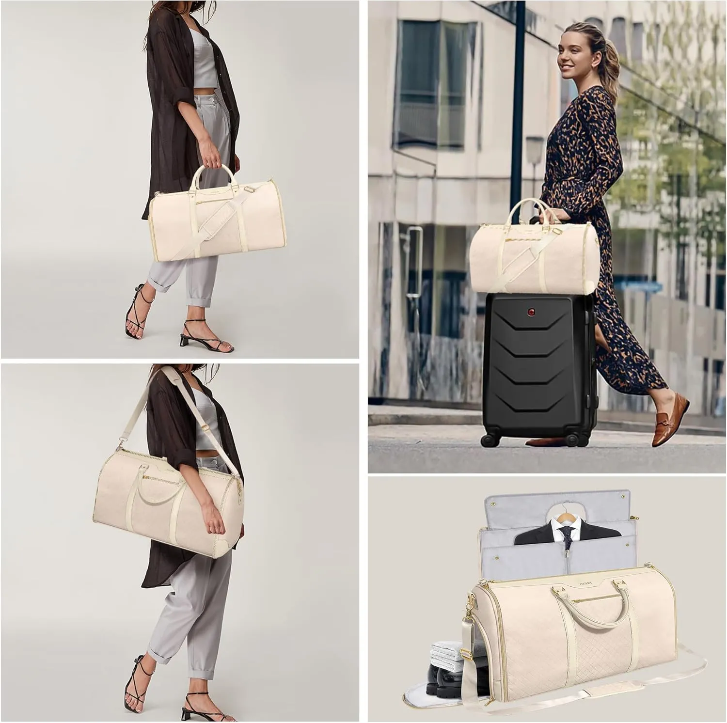 Garment Bag for Travel, Carry On Garment bag, Convertible Duffel Bag with Shoe Compartment, Perfect for Business Trips and Weekend Getaways (Beige3)