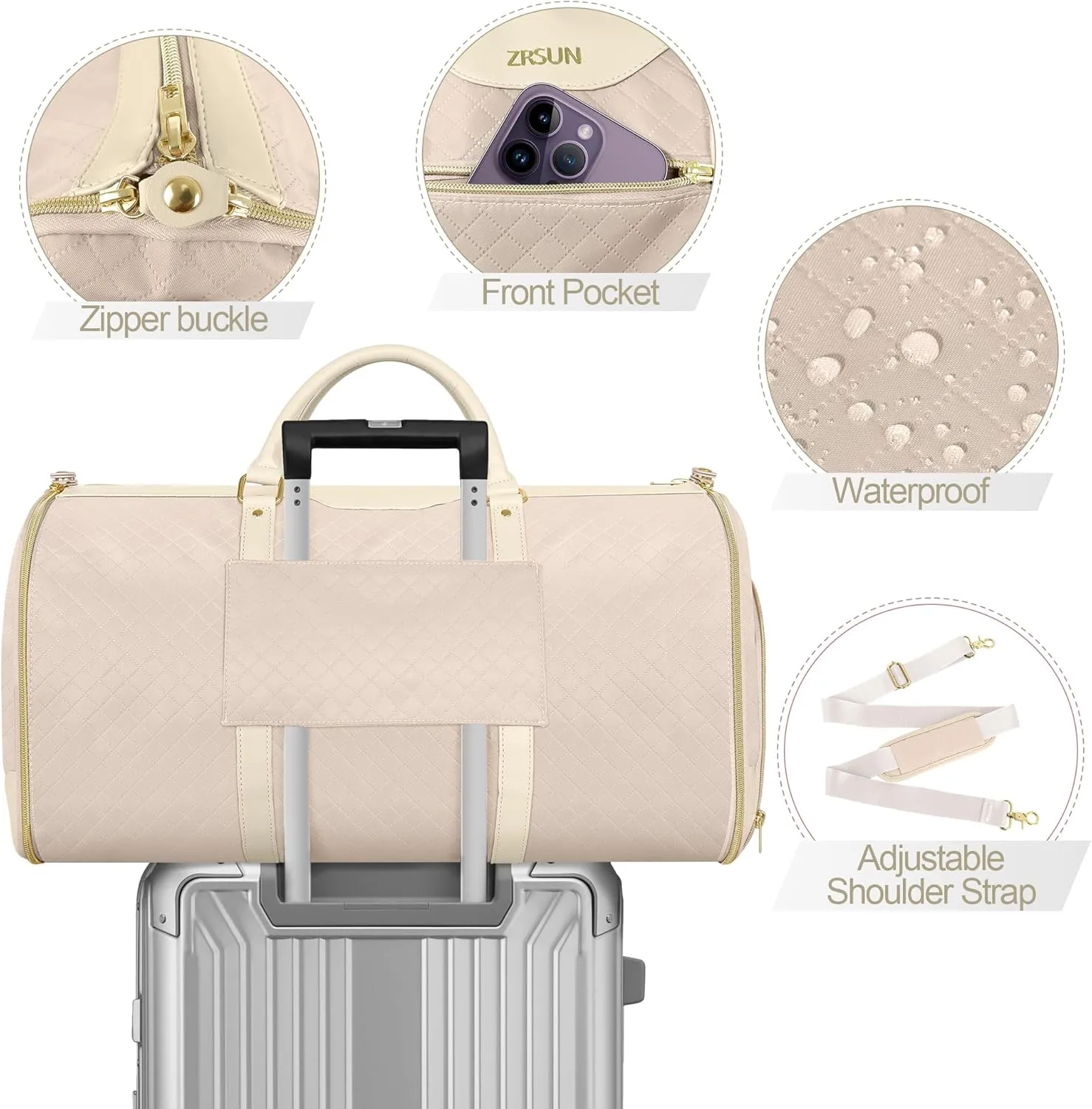 Garment Bag for Travel, Carry On Garment bag, Convertible Duffel Bag with Shoe Compartment, Perfect for Business Trips and Weekend Getaways (Beige3)