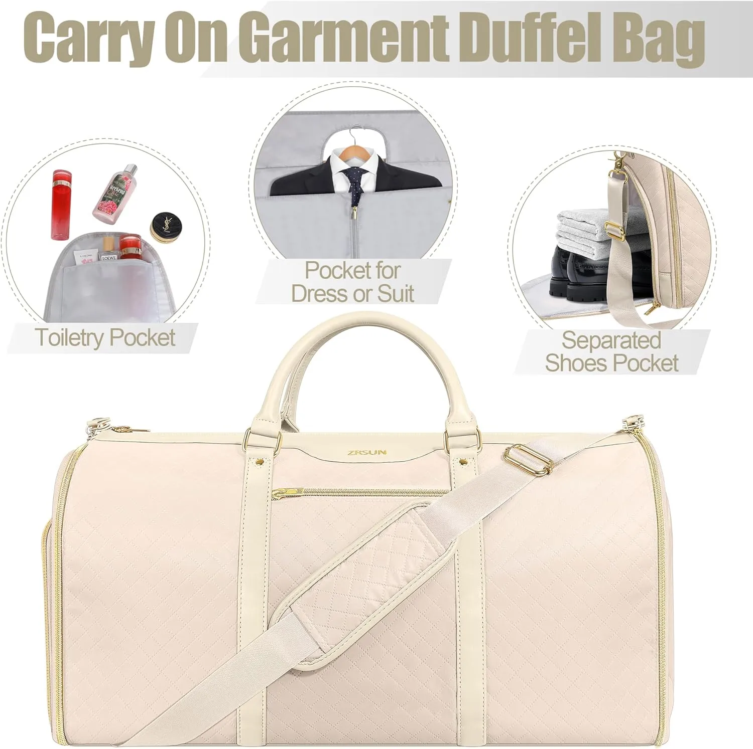 Garment Bag for Travel, Carry On Garment bag, Convertible Duffel Bag with Shoe Compartment, Perfect for Business Trips and Weekend Getaways (Beige3)