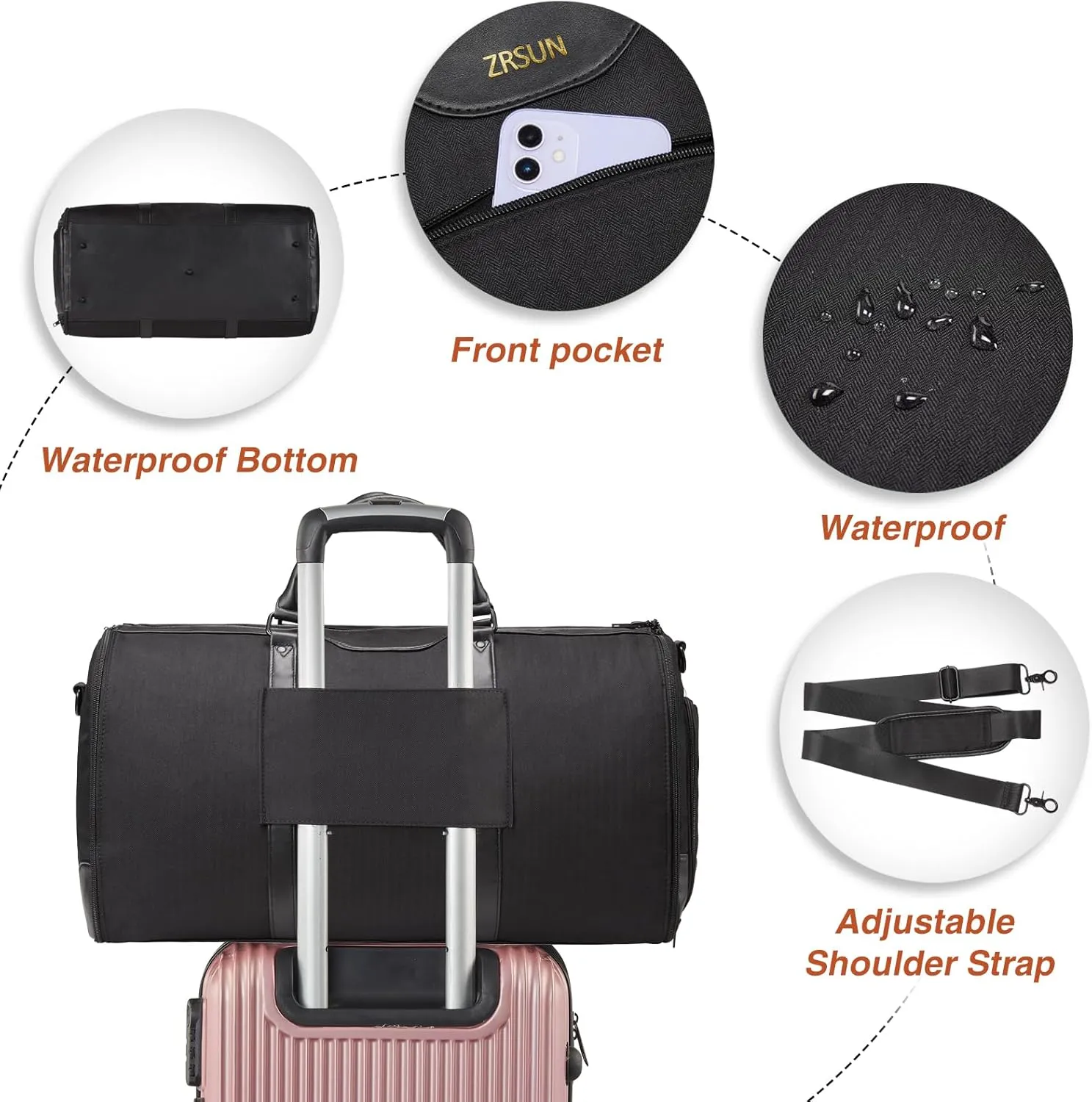 Garment Bag for Travel, Carry On Garment bag, Convertible Duffel Bag with Shoe Compartment, Perfect for Business Trips and Weekend Getaways, Black