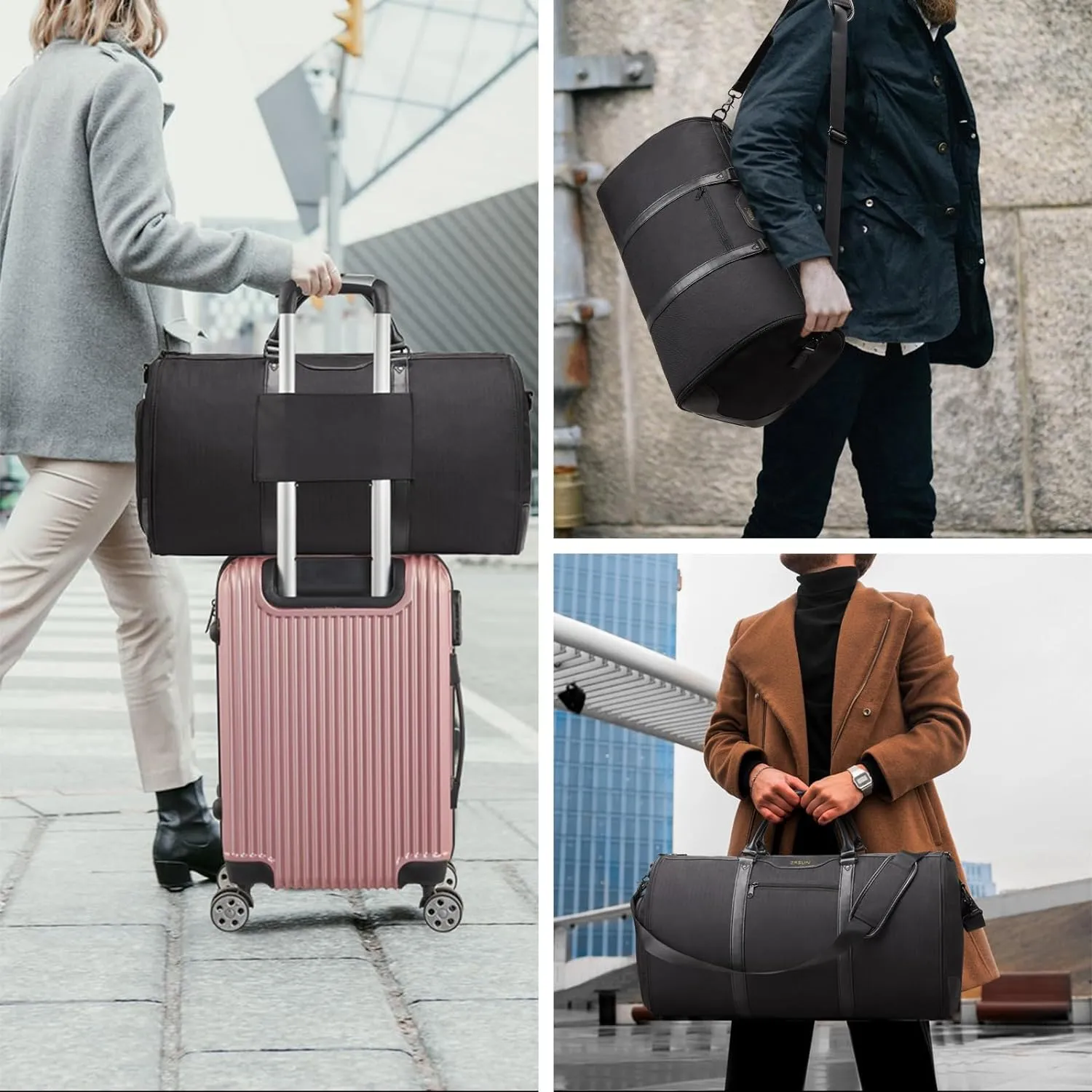 Garment Bag for Travel, Carry On Garment bag, Convertible Duffel Bag with Shoe Compartment, Perfect for Business Trips and Weekend Getaways, Black