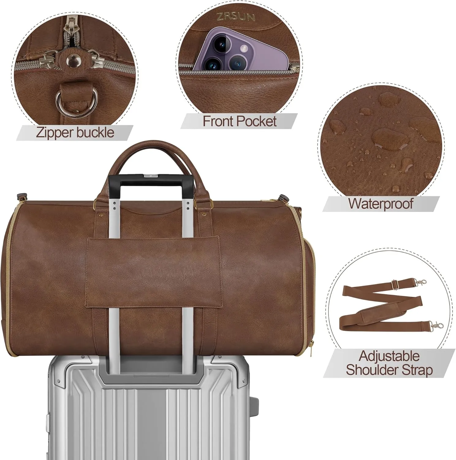 Garment Bag for Travel, Carry On Garment bag, Convertible Duffel Bag with Shoe Compartment, Perfect for Business Trips and Weekend Getaways(Brown)