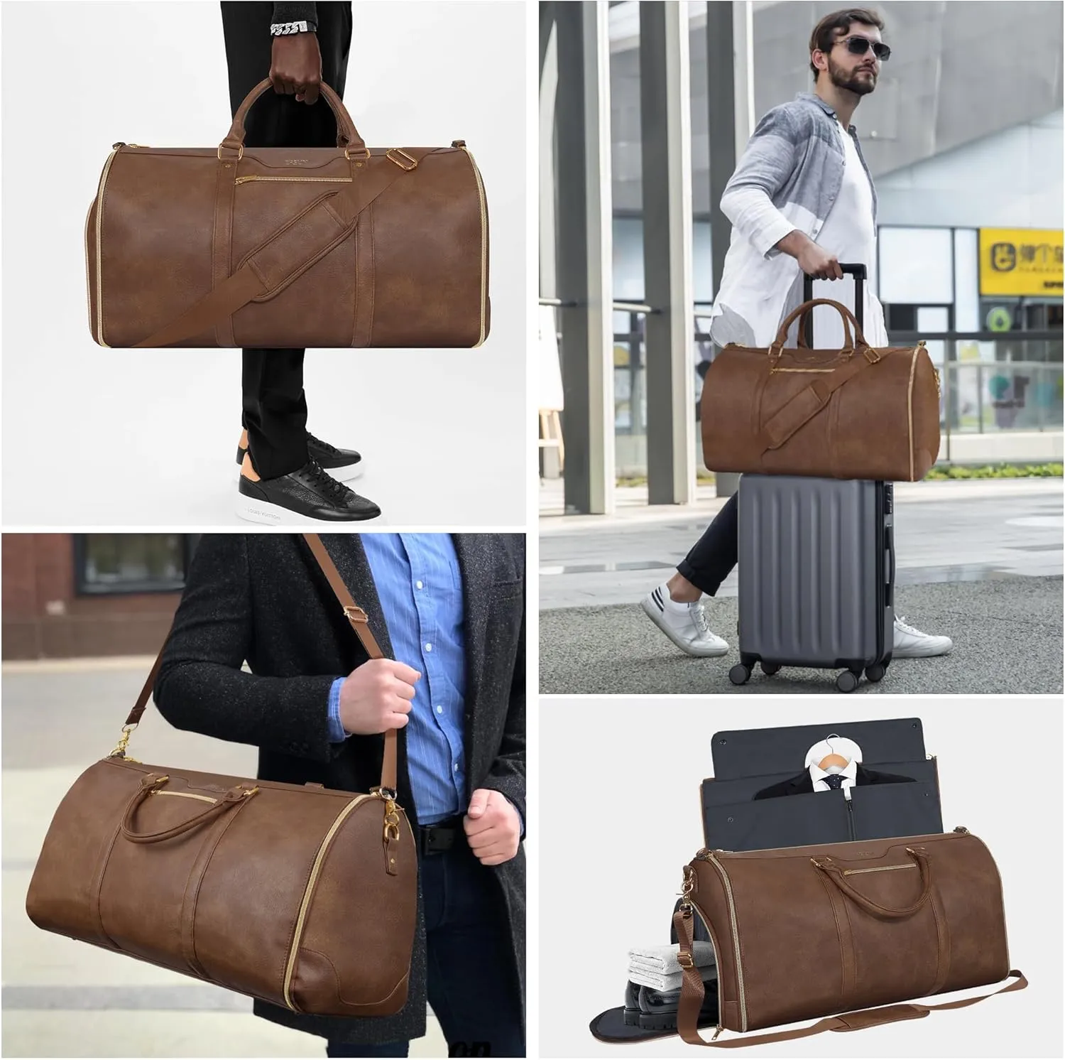 Garment Bag for Travel, Carry On Garment bag, Convertible Duffel Bag with Shoe Compartment, Perfect for Business Trips and Weekend Getaways(Brown)