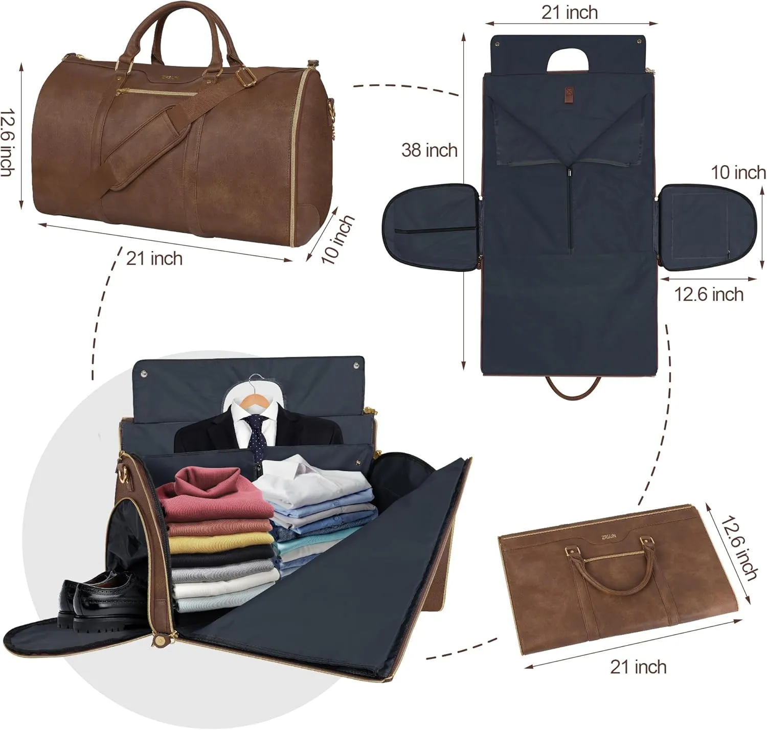Garment Bag for Travel, Carry On Garment bag, Convertible Duffel Bag with Shoe Compartment, Perfect for Business Trips and Weekend Getaways(Brown)