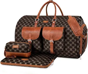 Garment Bag for Travel, Convertible Carry on Garment Duffel Bag for Men 3Pcs, Faux Leather Waterproof Large Weekender Bag for Men 2 in 1 Hanging Suitcase Suit Dress Business Travel Bag