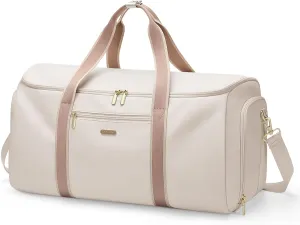 Garment Bags for Travel 2 in 1 Convertible Suit Travel Duffel Bag for Women, Stylish Carry On Duffle Bag with Shoulder Strap and Shoes Compartment (Creamy-White)