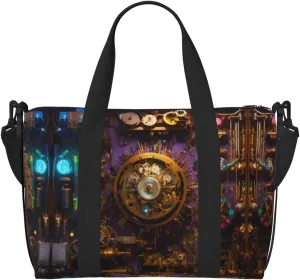 Gears Clock Bronze Century Print Portable Travel Duffel Bag,Ideal For Business And Private Travel
