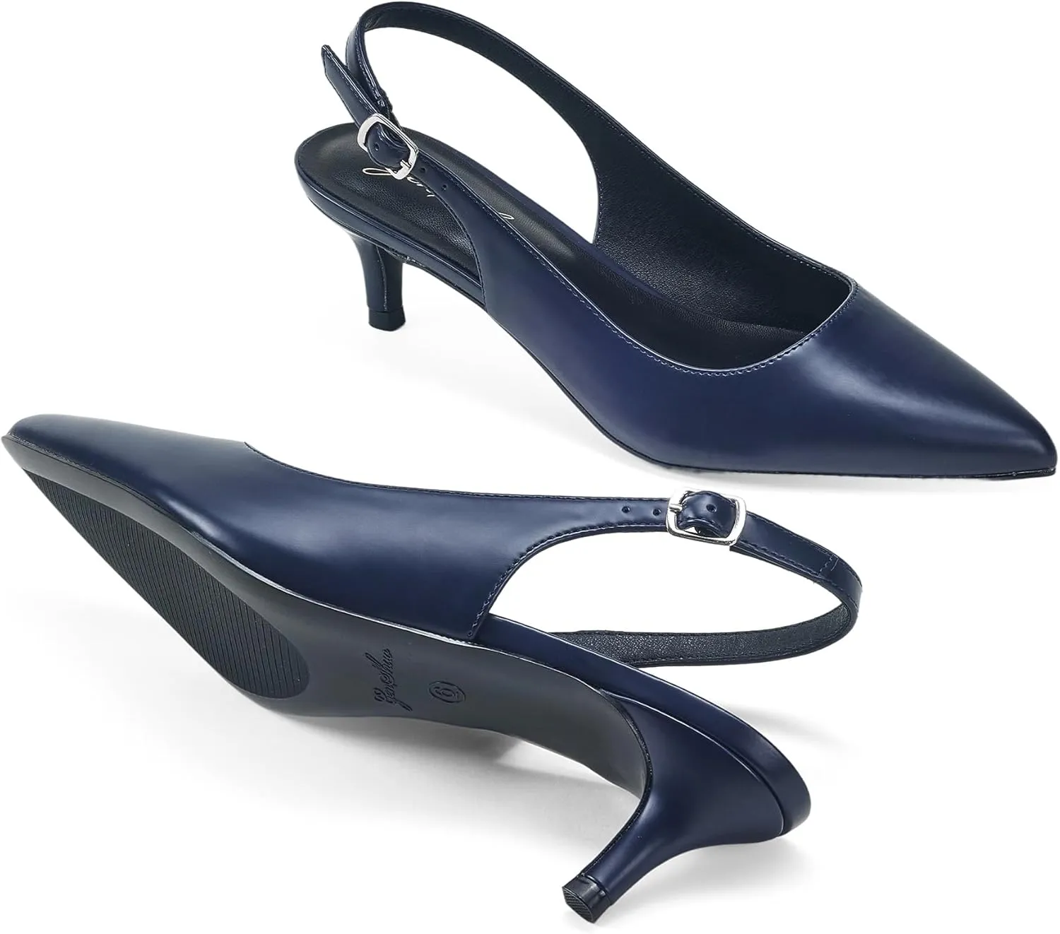 GENSHUO Low Kitten Heels Women's Slingback Dressy Pumps Pointed Closed Toe Ankle Strap Elegant Wedding Pumps Formal Comfortable Shoes