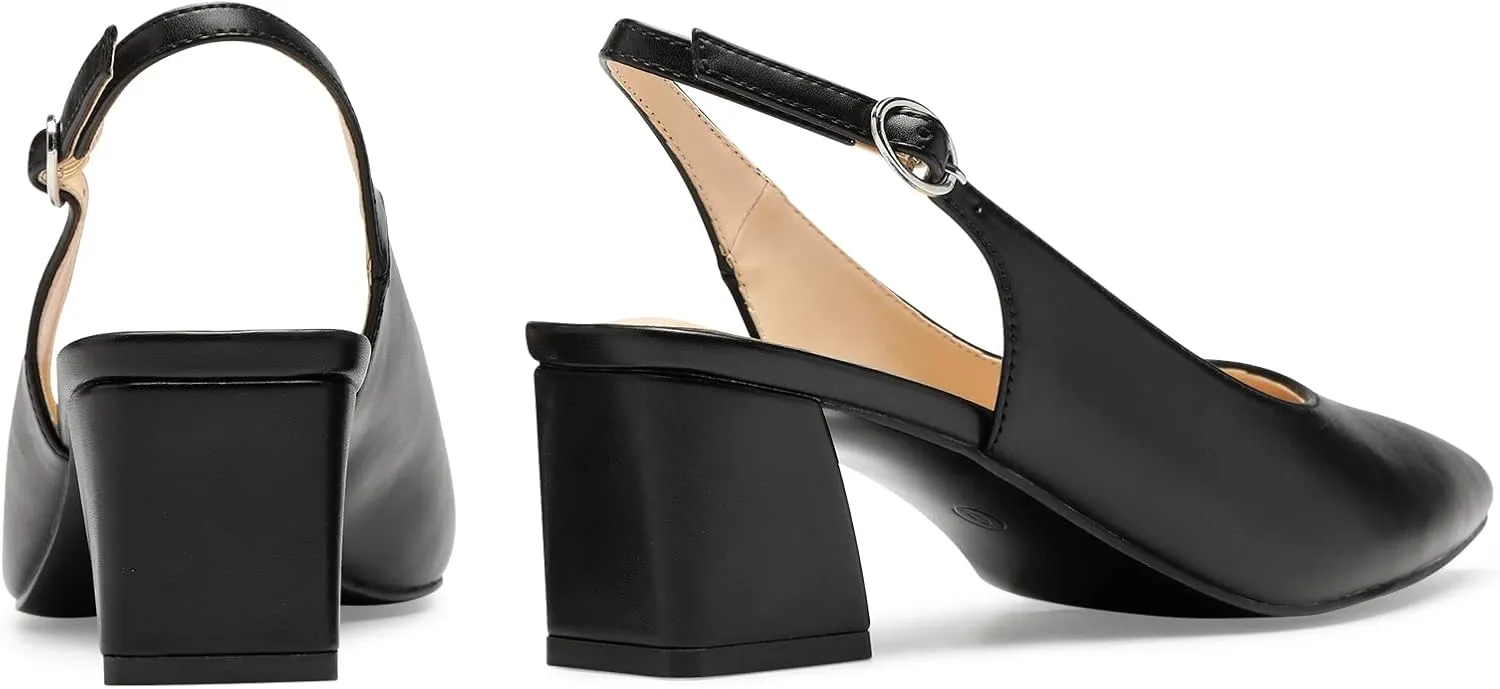 GENSHUO Women's Slingback Closed Toe Block Chunky Low Heel Pumps - 2.36 Inches Office Wedding Party Dress Shoes