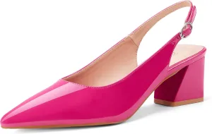 GENSHUO Women's Slingback Closed Toe Block Chunky Low Heel Pumps - 2.36 Inches Office Wedding Party Dress Shoes