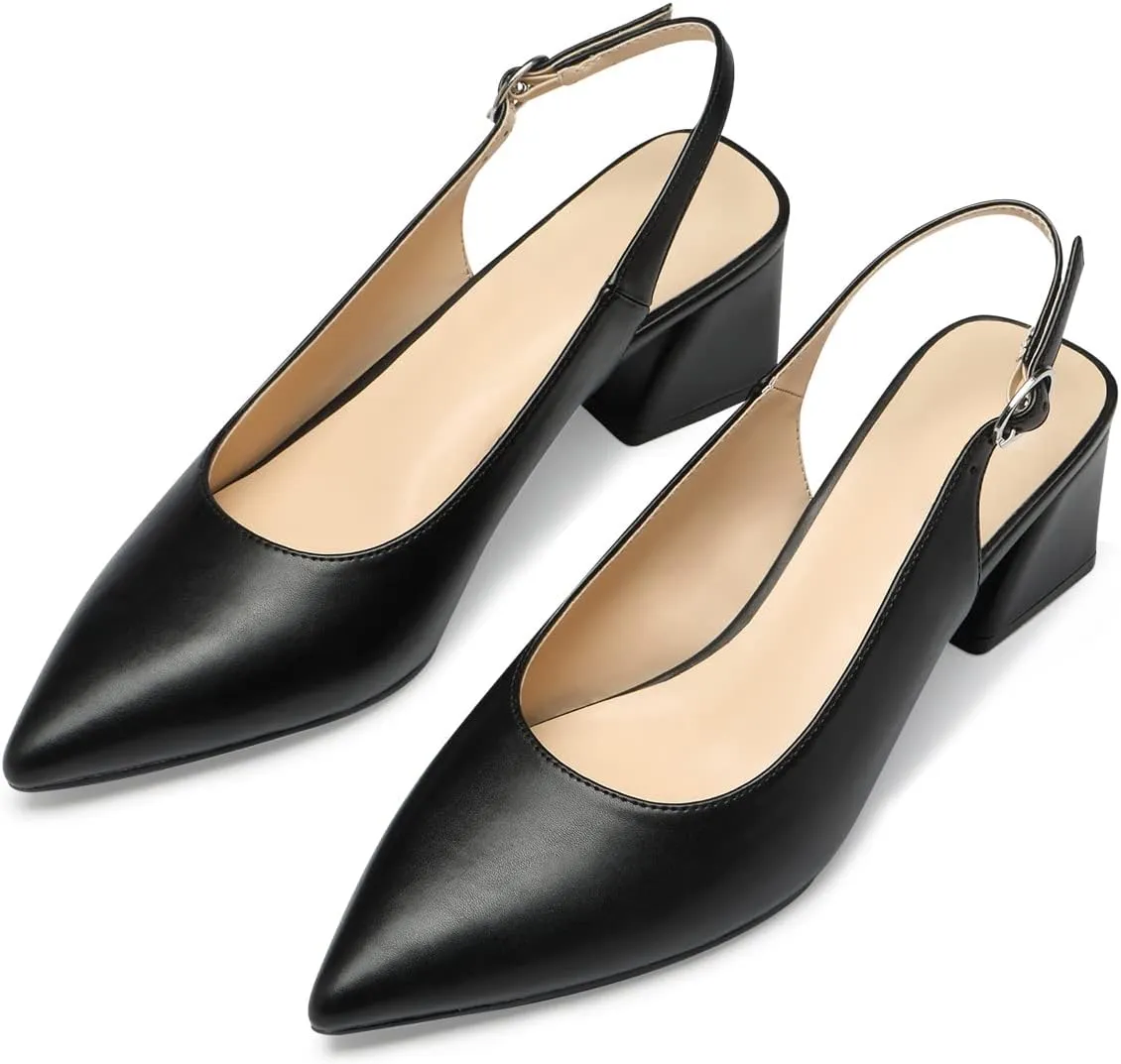 GENSHUO Women's Slingback Closed Toe Block Chunky Low Heel Pumps - 2.36 Inches Office Wedding Party Dress Shoes