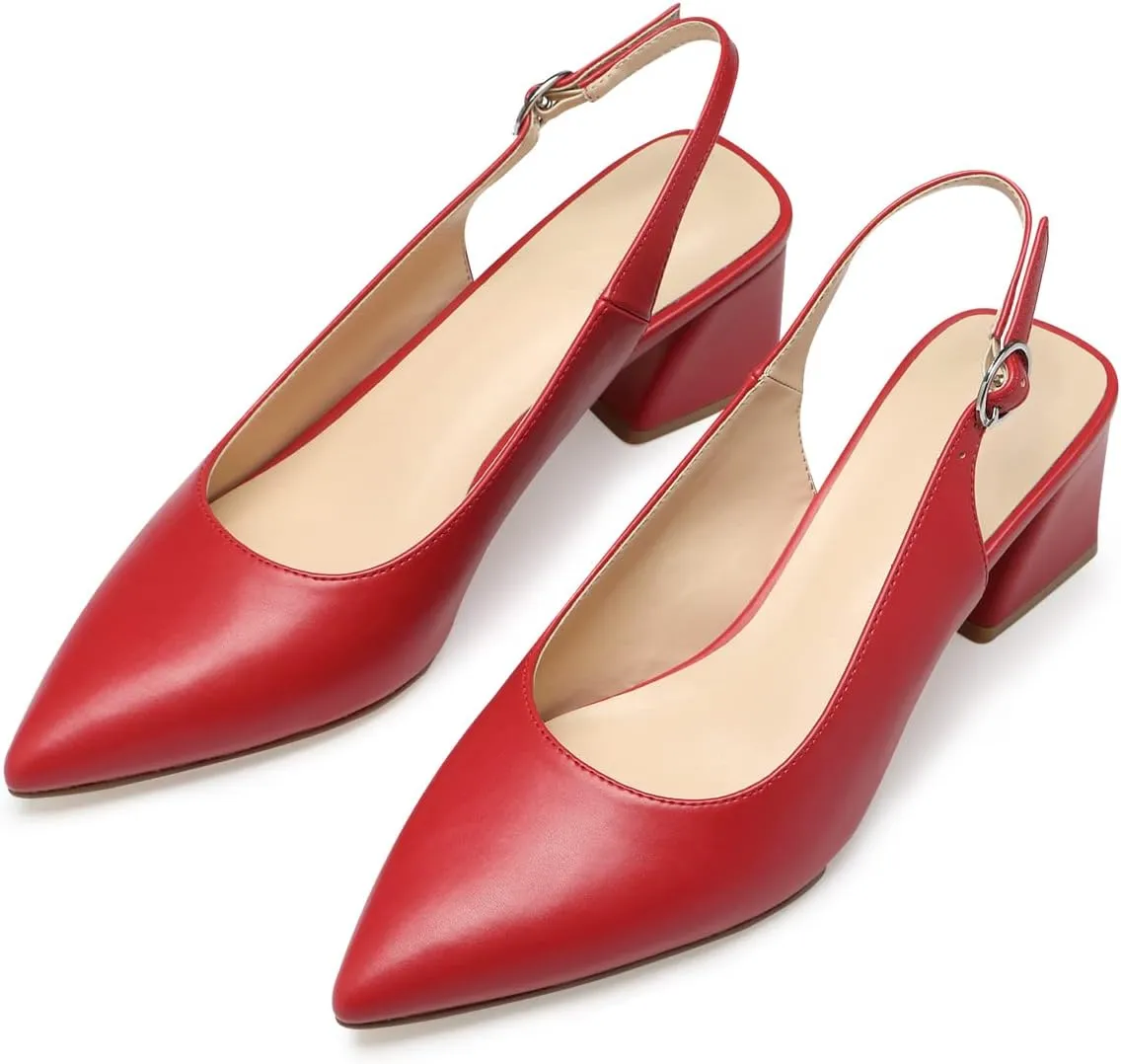 GENSHUO Women's Slingback Closed Toe Block Chunky Low Heel Pumps - 2.36 Inches Office Wedding Party Dress Shoes