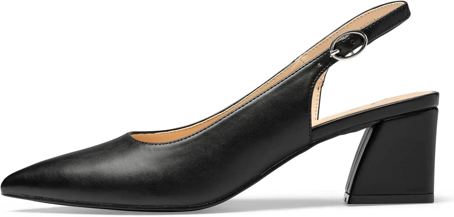 GENSHUO Women's Slingback Closed Toe Block Chunky Low Heel Pumps - 2.36 Inches Office Wedding Party Dress Shoes