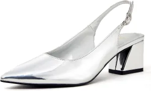 GENSHUO Women's Slingback Closed Toe Block Chunky Low Heel Pumps - 2.36 Inches Office Wedding Party Dress Shoes
