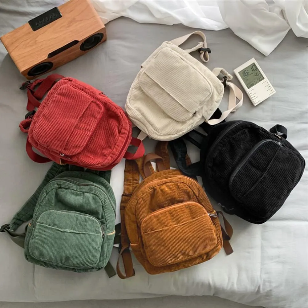 GGOOB Small Backpack for Women - Cute Mini Aesthetic Tiny Corduroy Bookbag
