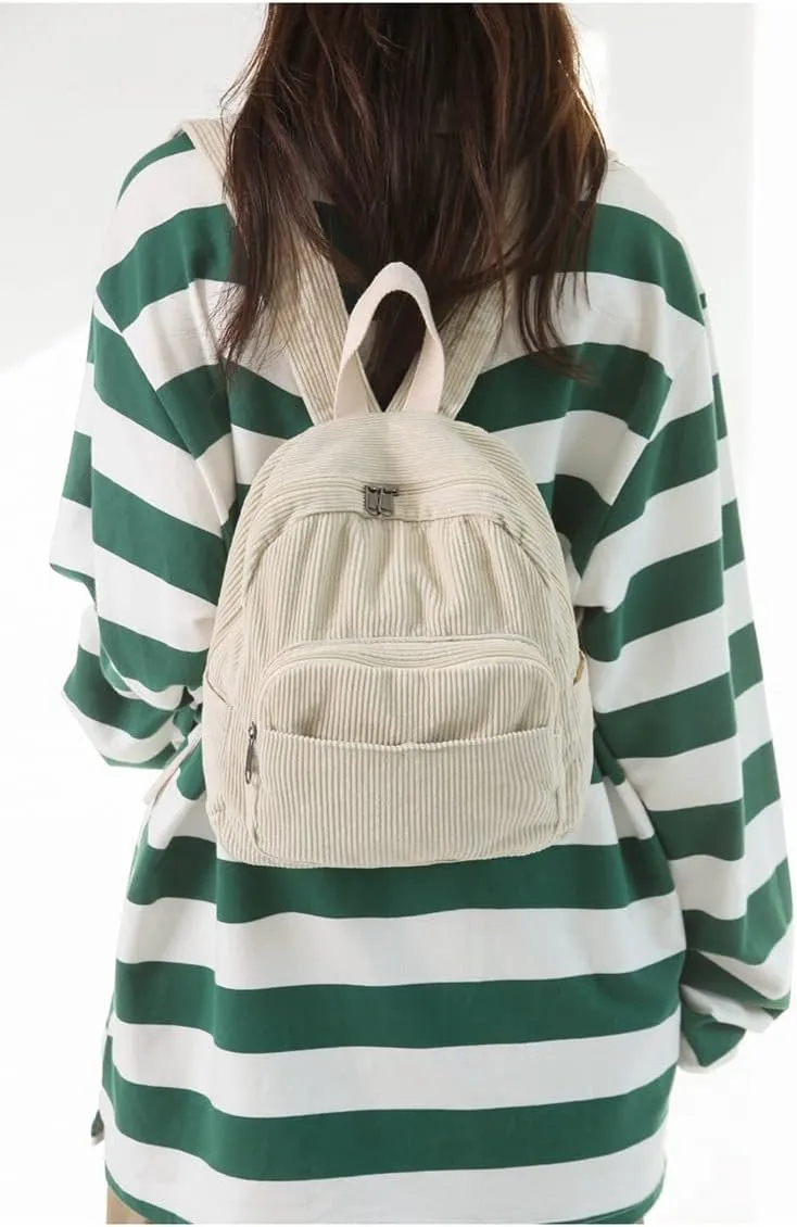 GGOOB Small Backpack for Women - Cute Mini Aesthetic Tiny Corduroy Bookbag