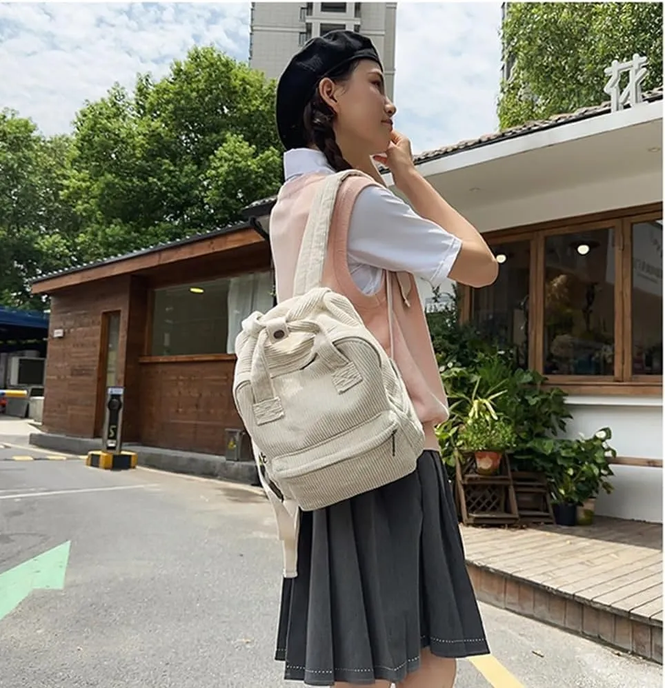 GGOOB Small Backpack Purse for Women Cute Mini Backpack Purse Aesthetic Backpack Tiny Corduroy Backpack Mini Bookbag Purse
